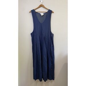 Gertrude Davenport‎ Dress 90s NWT Womens LARGE Denim V Neck Penifore Prairie USA
